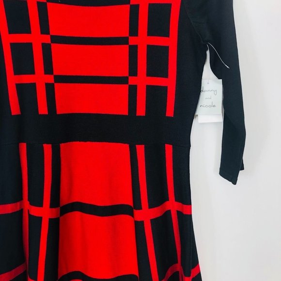 Danny & Nicole Women Knit Dress Medium Red Half Sleeve Midi A-line Sweater New - Picture 4 of 13